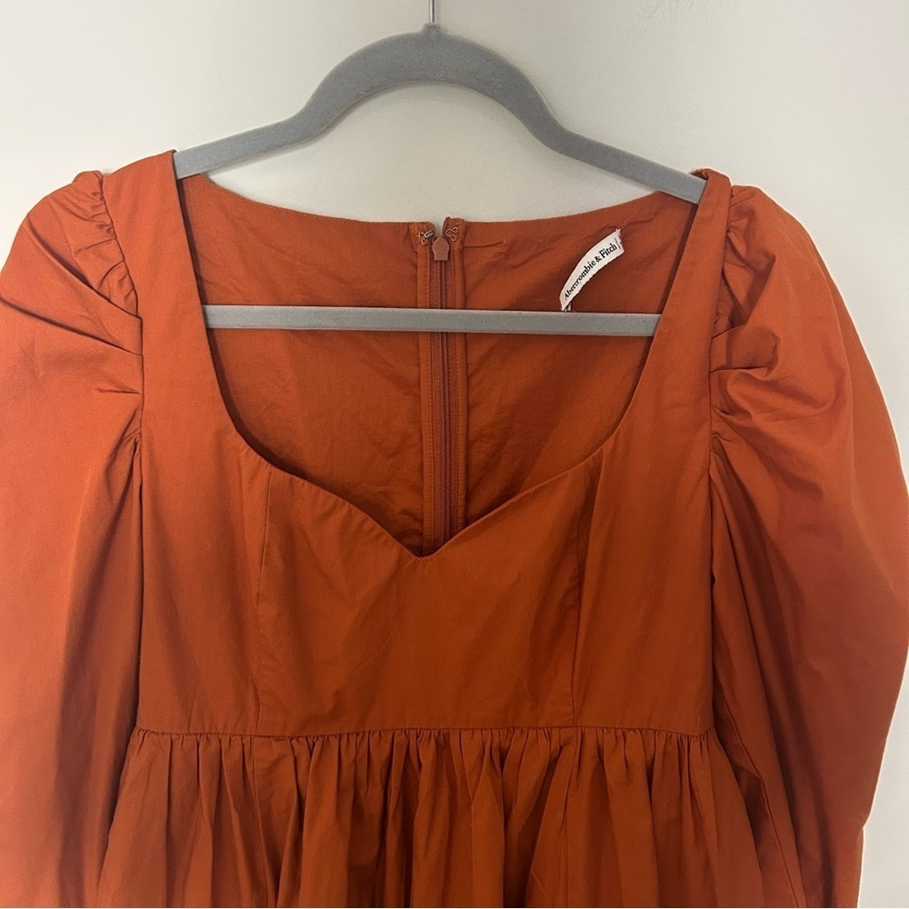Abercrombie & Fitch Long Sleeve Poplin Babydoll Mini Dress Burnt Orange Medium - Picture 4 of 9